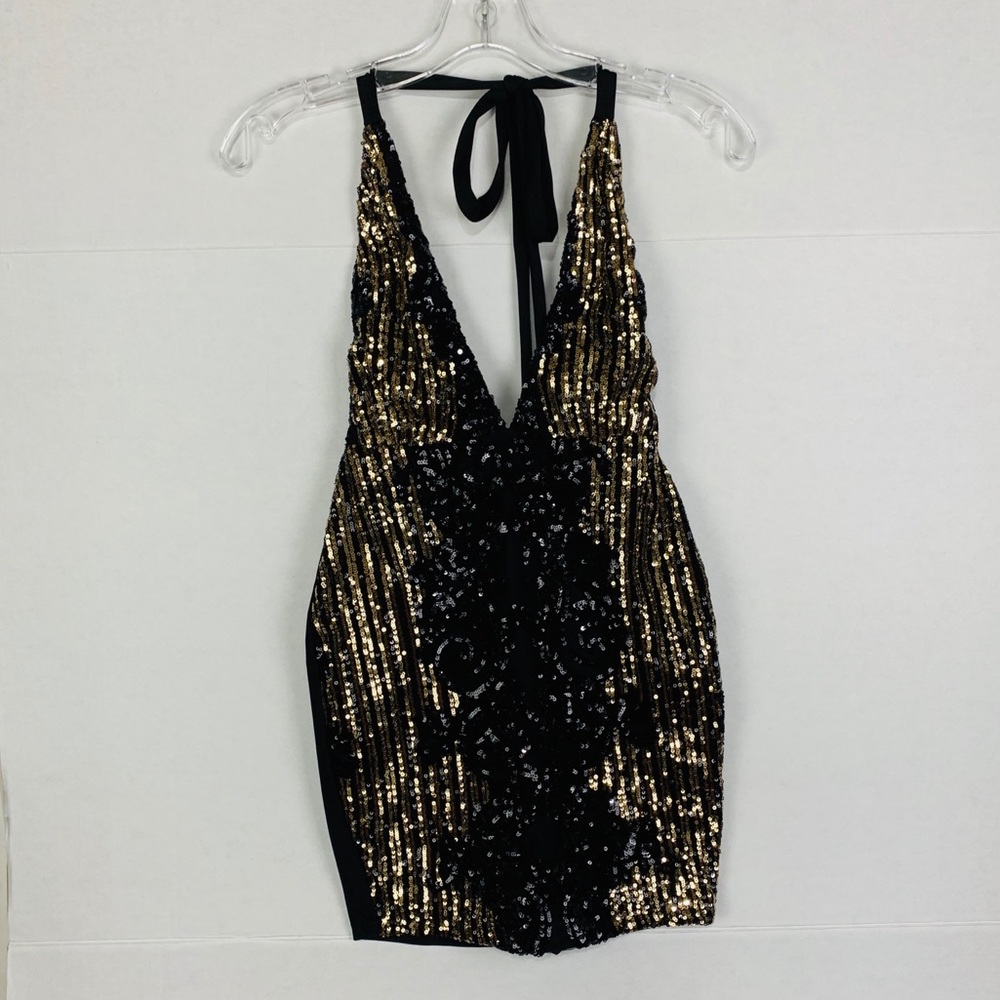 Dach Boutique black gold sequin party mini dress - Picture 2 of 8